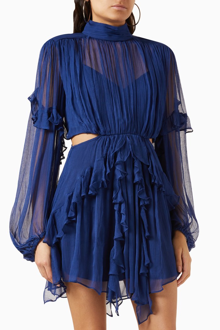 

Isola Ruffle Mini Dress in Chiffon, Blue