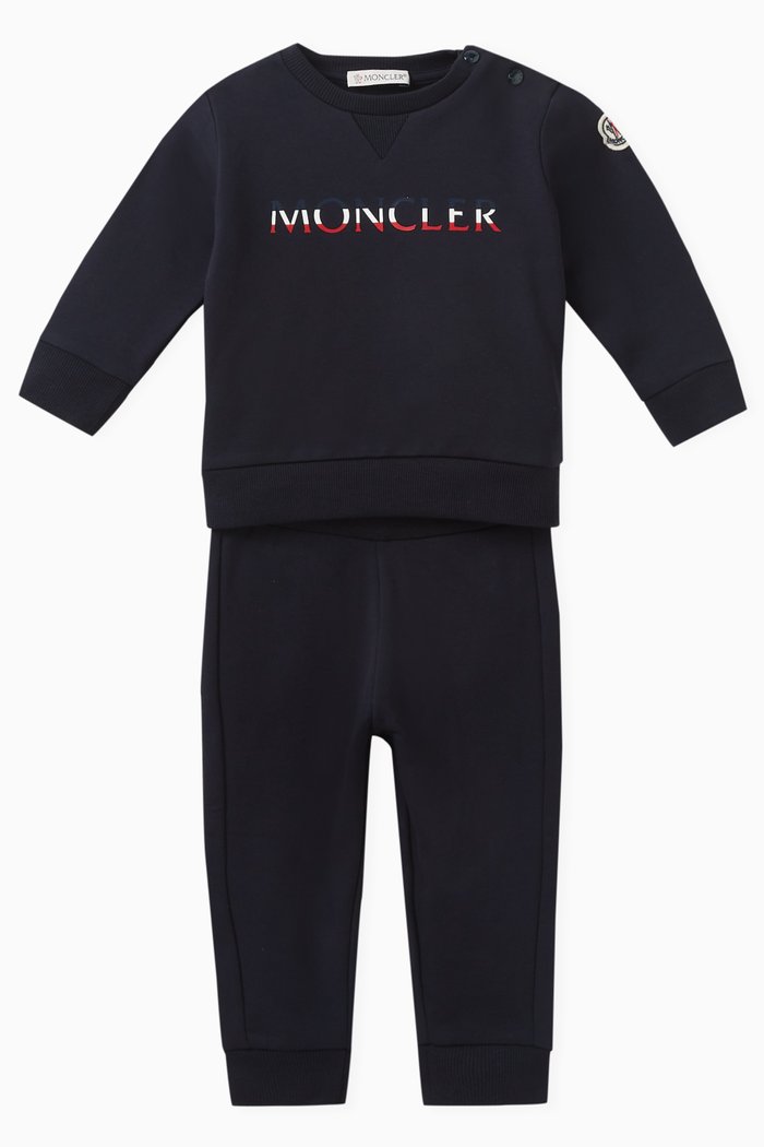 Logo Print Sweatshirt and Sweatpants Set, Blue