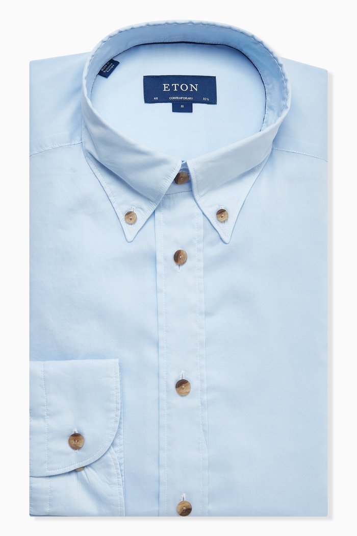 

Button-down Shirt in Cotton-blend Poplin, Blue