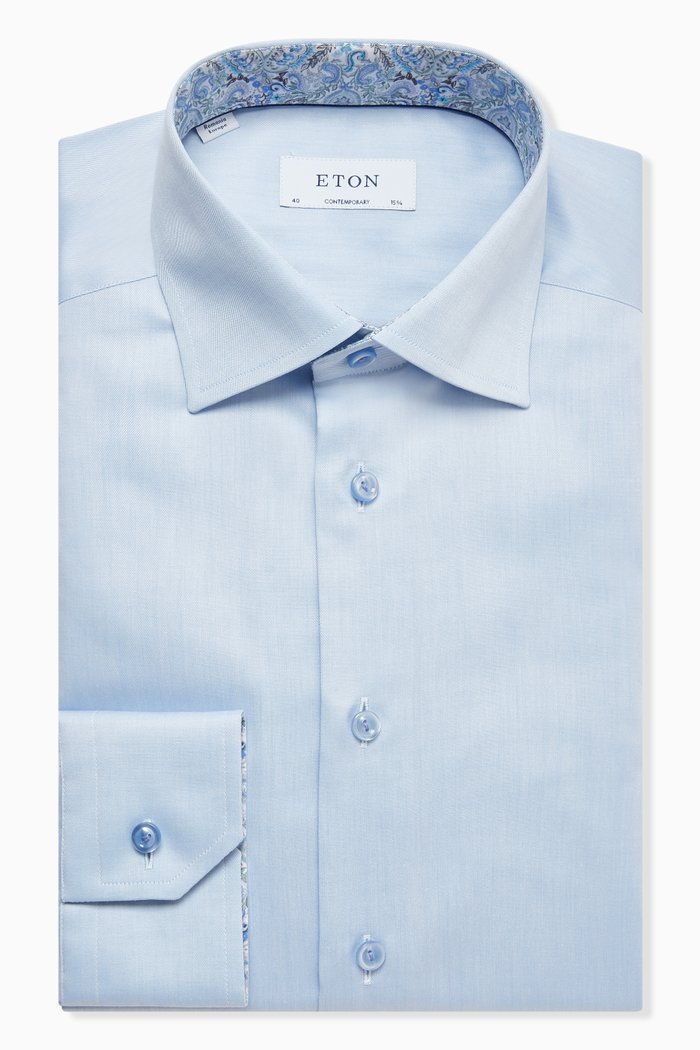 

Contrast Paisley-print Shirt in Cotton-twill, Blue