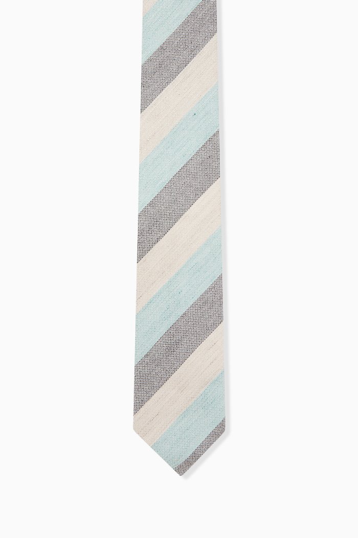 

Bold Striped Tie in Silk-linen Blend, Multicolour
