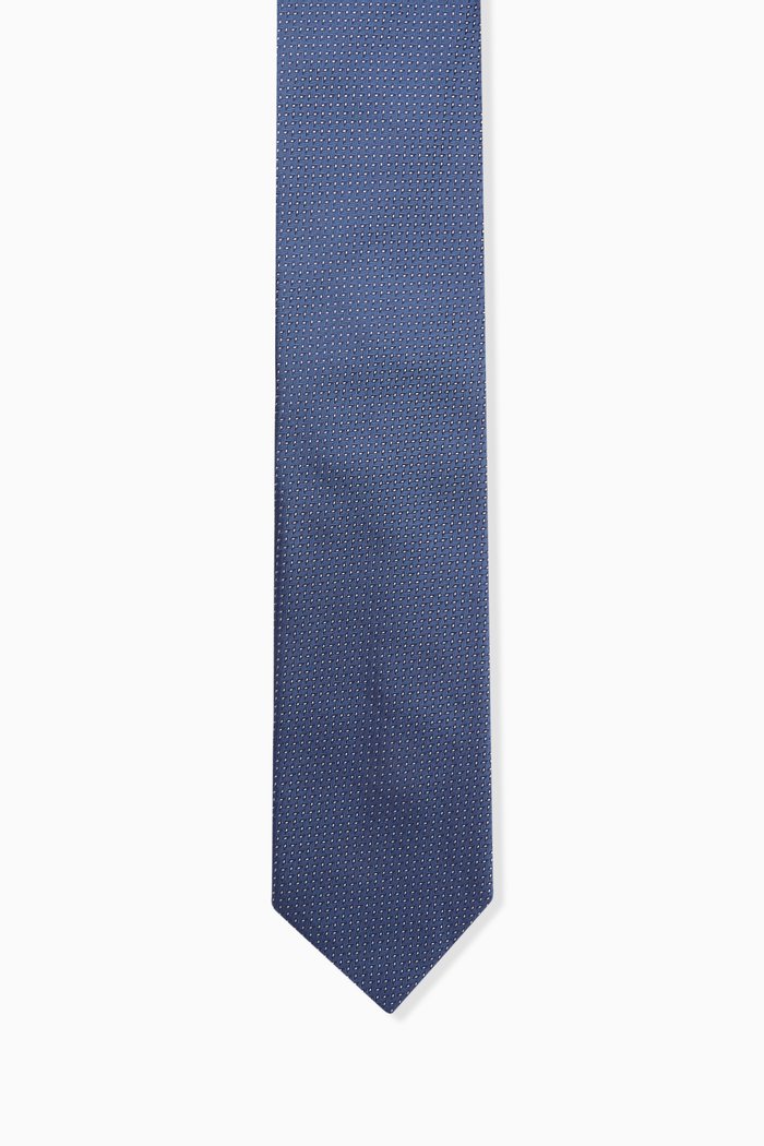 

3D-effect Patterned Tie in Silk Jacquard, Blue