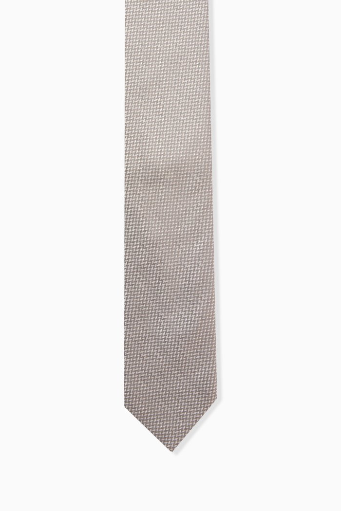 

3D-effect Patterned Tie in Silk Jacquard, Brown