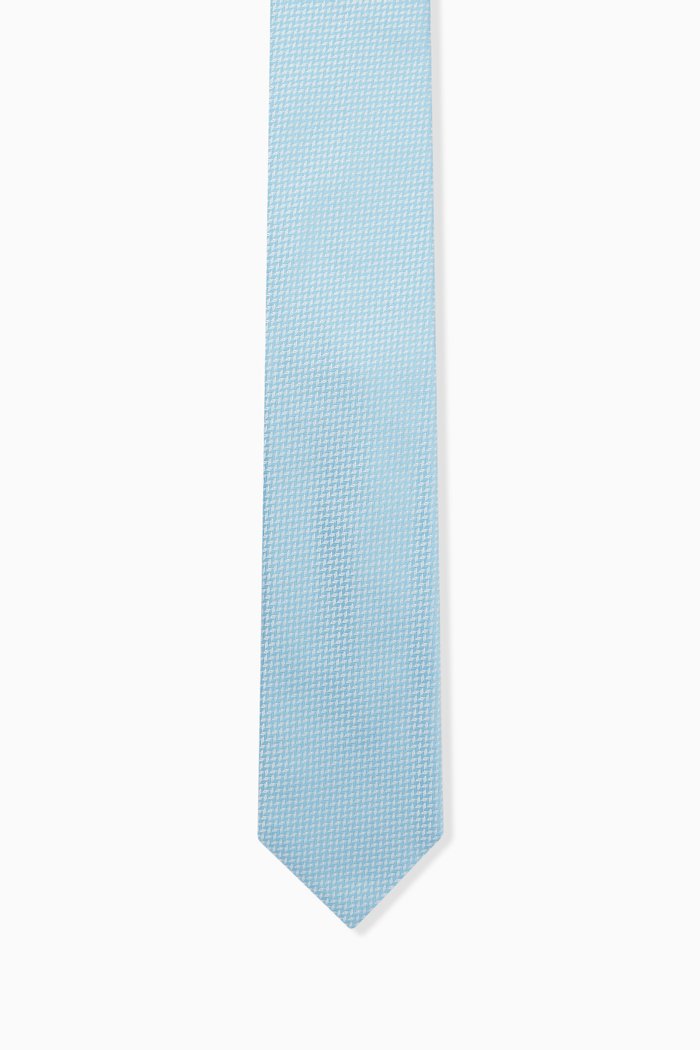 

3D-effect Patterned Tie in Silk Jacquard, Blue