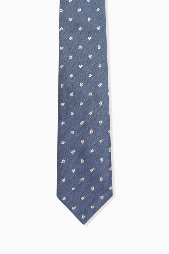 

Micro-floral Embroidered Tie in Silk-blend, Blue