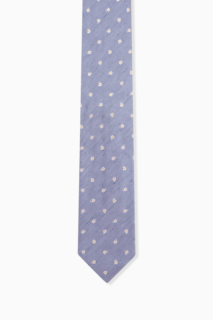 

Micro-floral Embroidered Tie in Silk-blend, Purple
