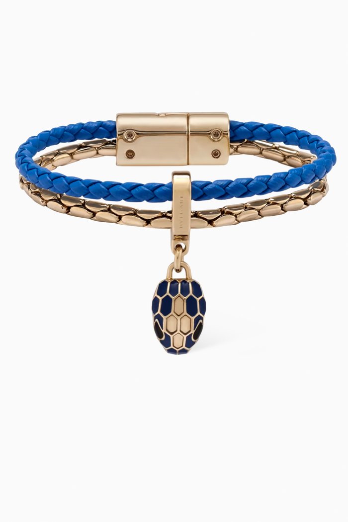 

Serpenti Forever Bracelet in Leather & Brass, Blue