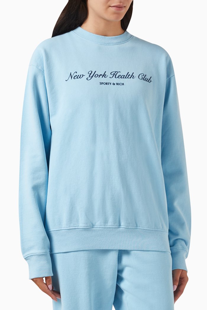 

NY Health Club Flocked Logo Sweatshirt in Cotton, Blue