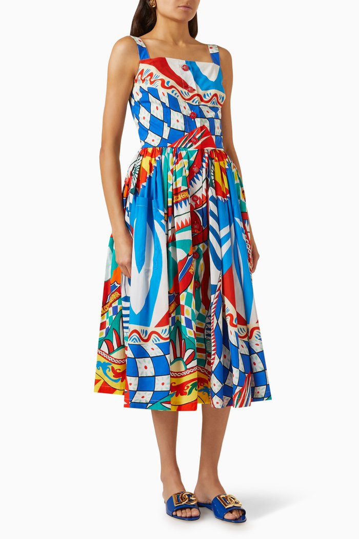 

Carretto-print Midi Dress in Cotton-poplin, Multicolour