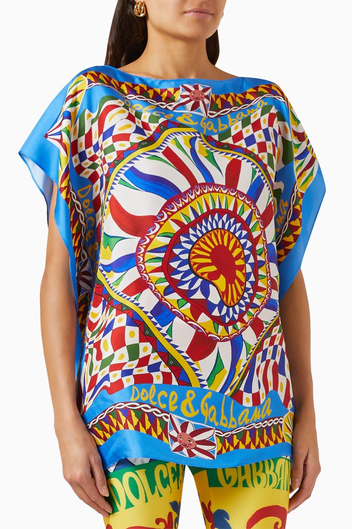 

Carretto-print Scarf-panel Top in Silk-twill, Multicolour