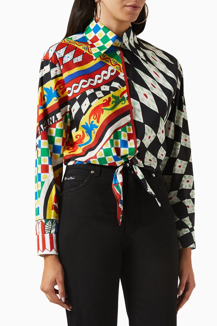 

Carretto-print Tie Crop Shirt in Cotton-poplin, Multicolour