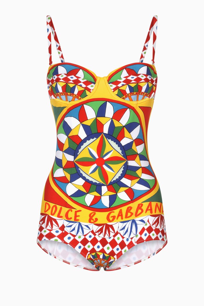 

Carretto-print Balconette One-piece Swimsuit, Multicolour