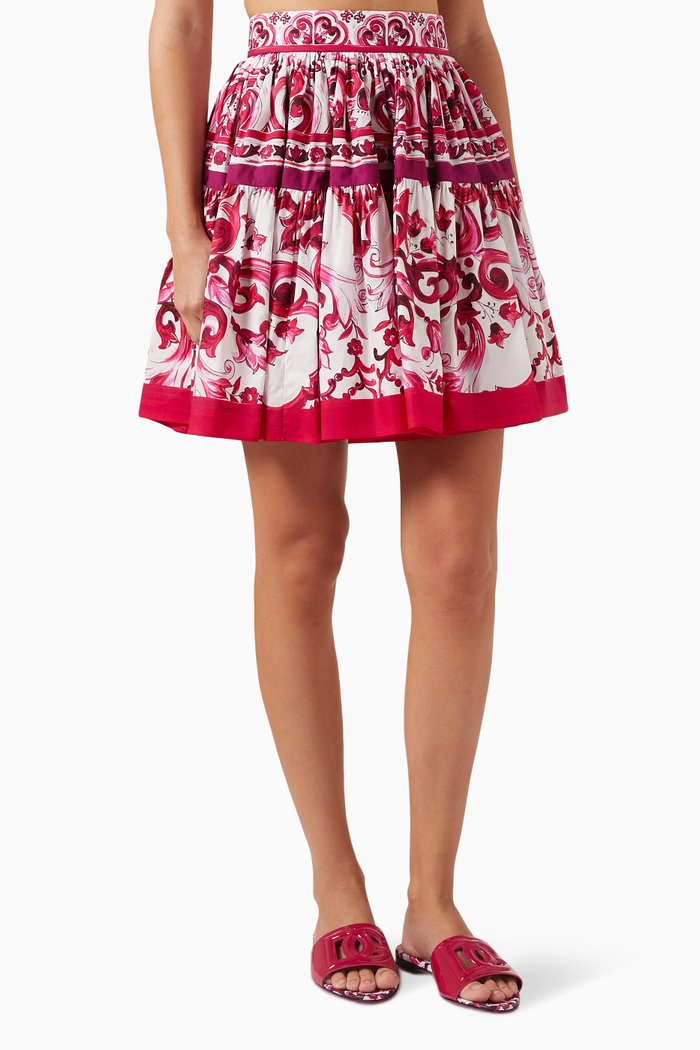 

Majolica-print Mini Skirt in Cotton-poplin, Pink