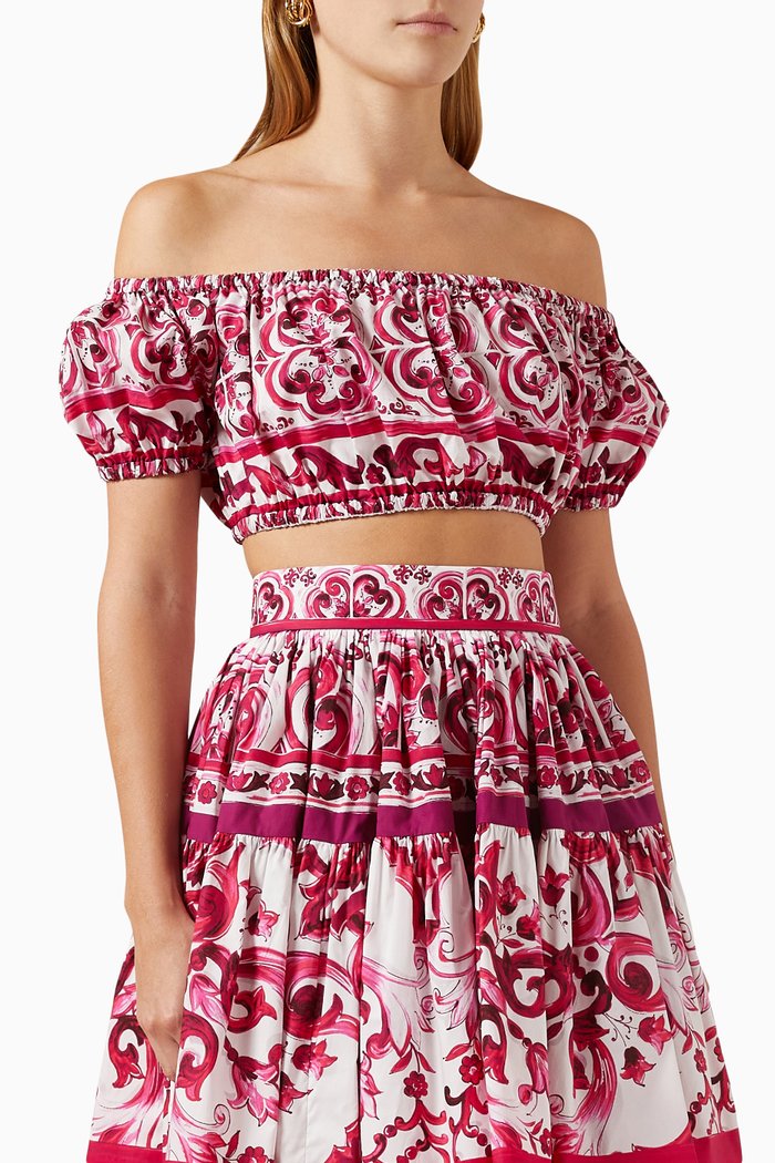 

Majolica-print Crop Top in Cotton-poplin, Pink