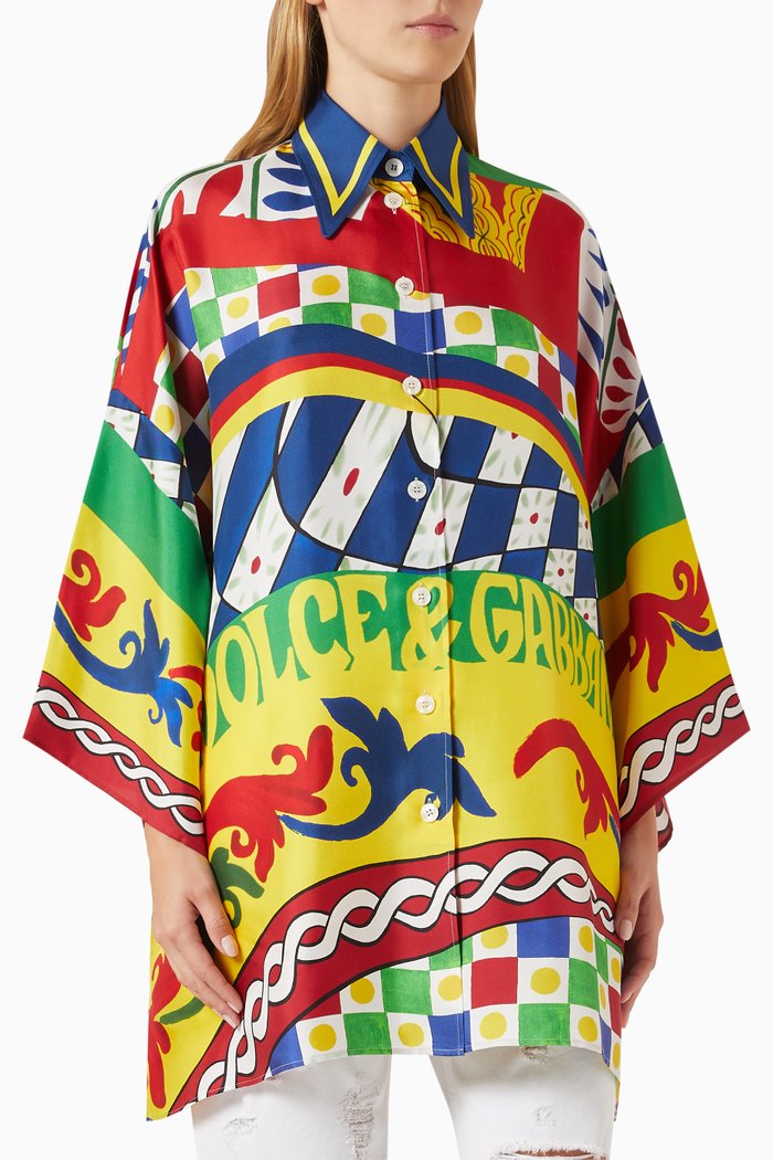 

Oversized Carretto-print Shirt in Twill, Multicolour