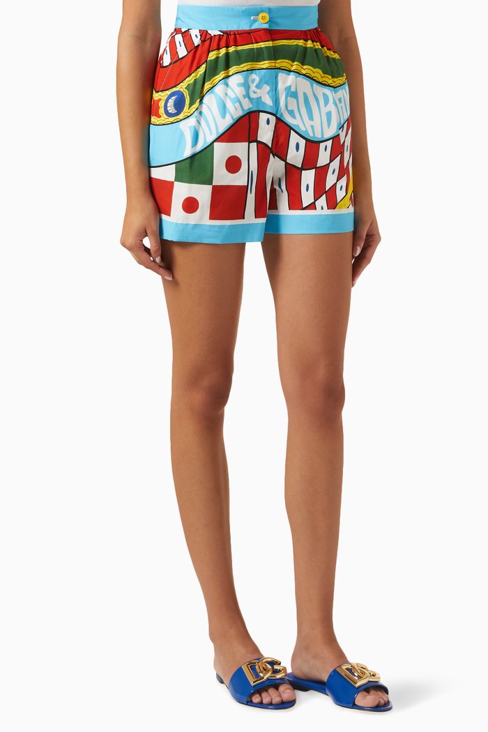 

Carretto-print High-waist Shorts in Cotton-poplin, Multicolour