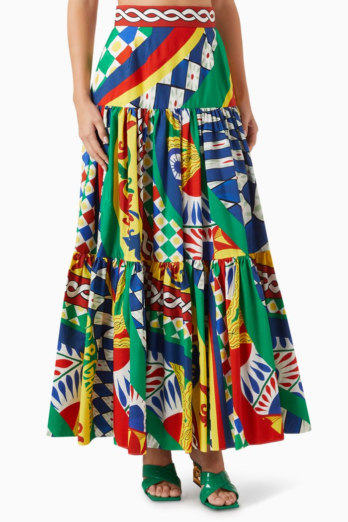 

Carretto-print Maxi Skirt in Cotton, Multicolour