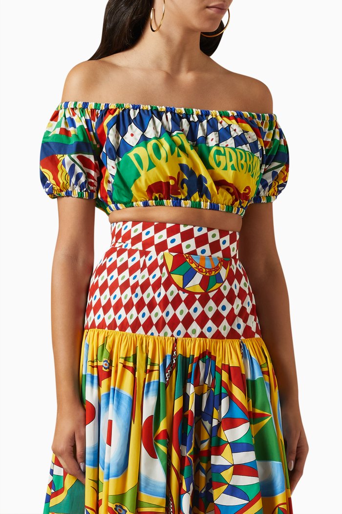 

Carretto-print Bandeau Crop Top in Cotton-poplin, Multicolour