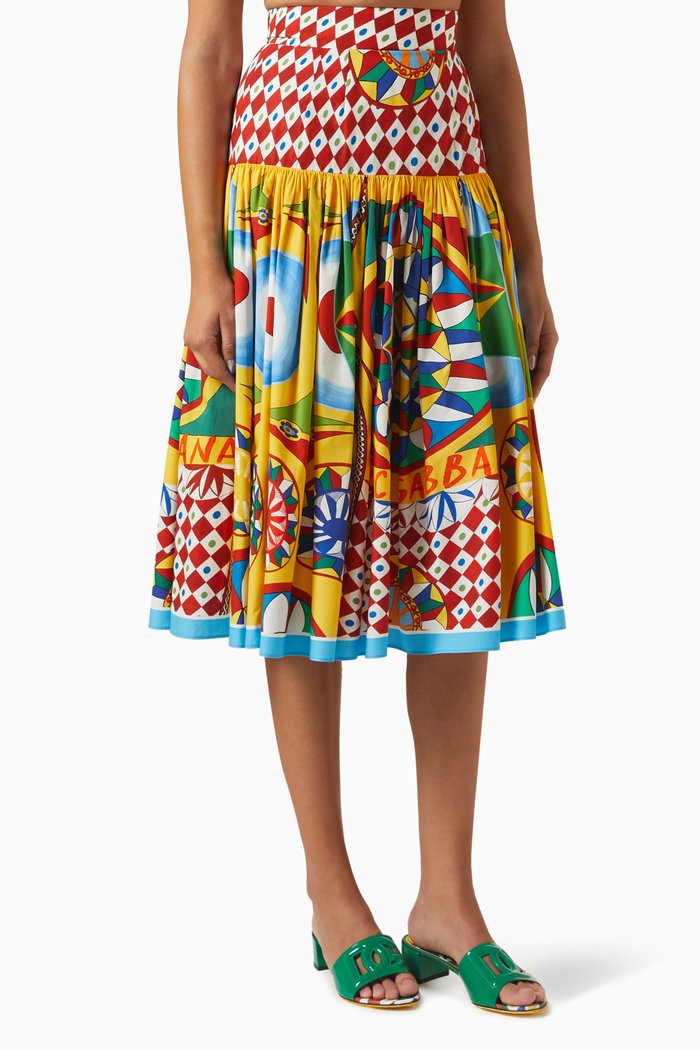 

Carretto-print Midi Skirt in Cotton-poplin, Multicolour