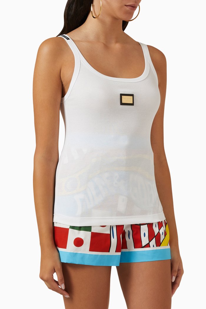

Logo-plaque Ribbed Tank Top in Cotton, White