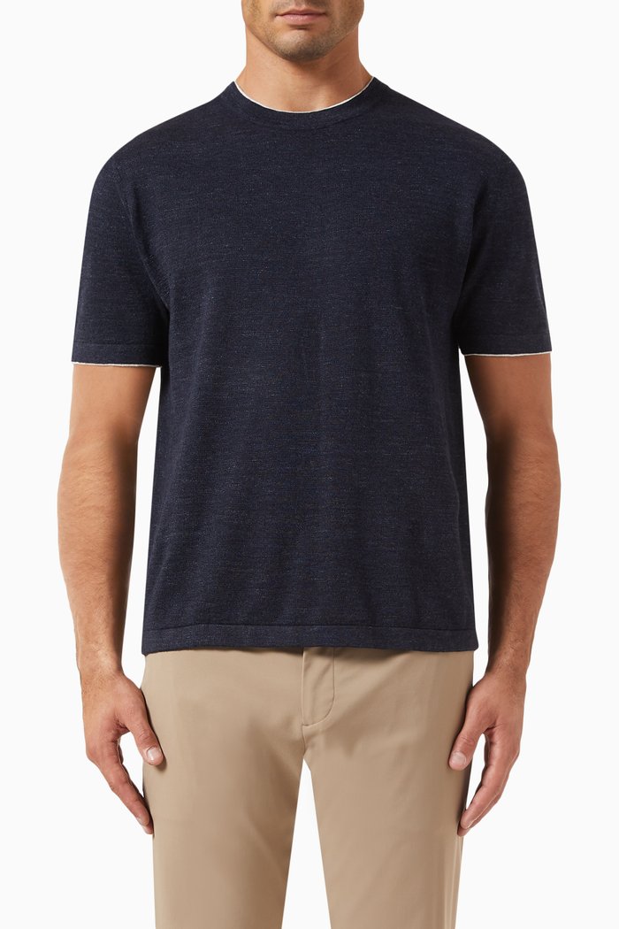 Kolben T-shirt in Cotton-linen Blend, Blue