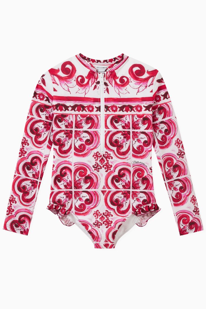 

Majolica-Print One-Piece Swimsuit, Pink