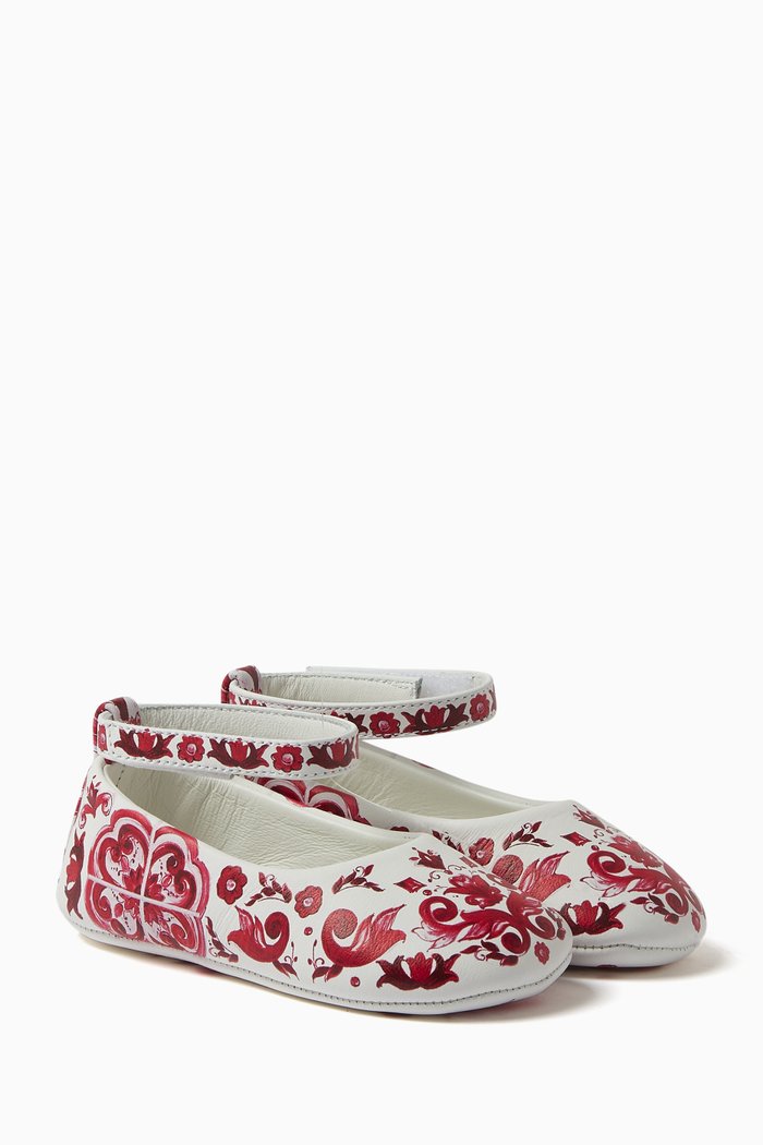 

Maiolica-print Ballerina Flats in Leather, Pink