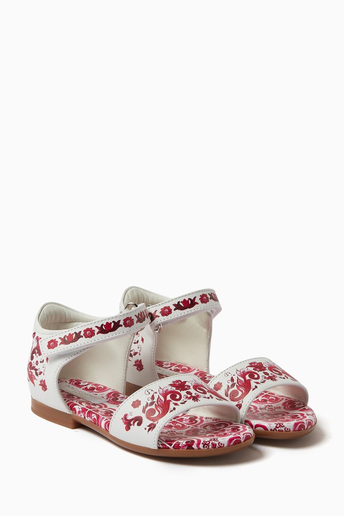 

Majolica-print Sandals in Leather, Pink