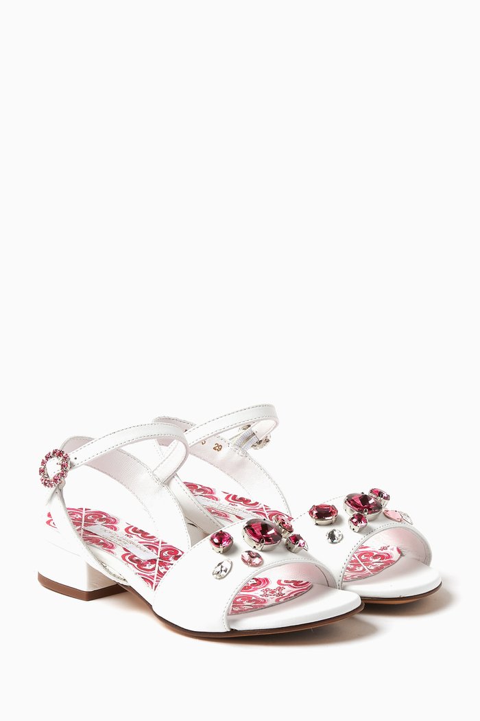 

Crystal-embellished Majolica Sandals in Leather, Pink