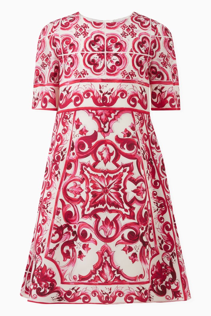 

Majolica-print Midi Dress in Silk-charmeuse, Pink