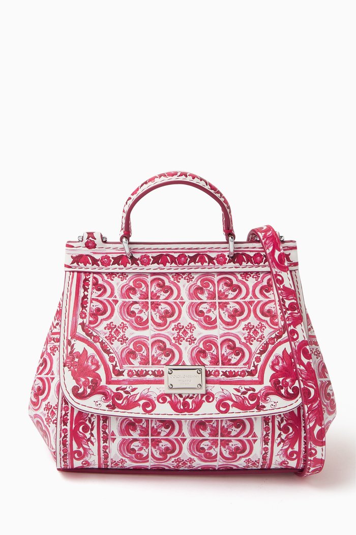 

Miss Sicily Majolica-print Bag in Leather, Pink