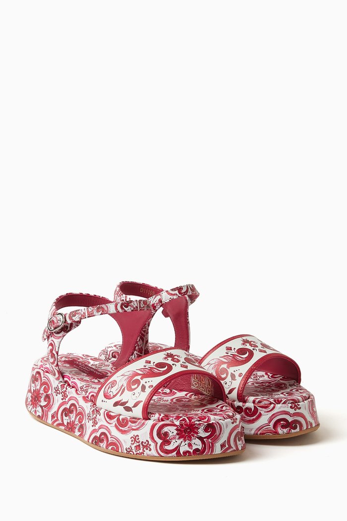 

Majolica-print Logo Sandals in Calfskin, Pink