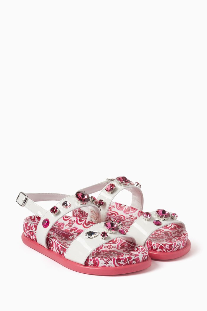 Crystal-embellished Sandals in Patent Leather, Pink