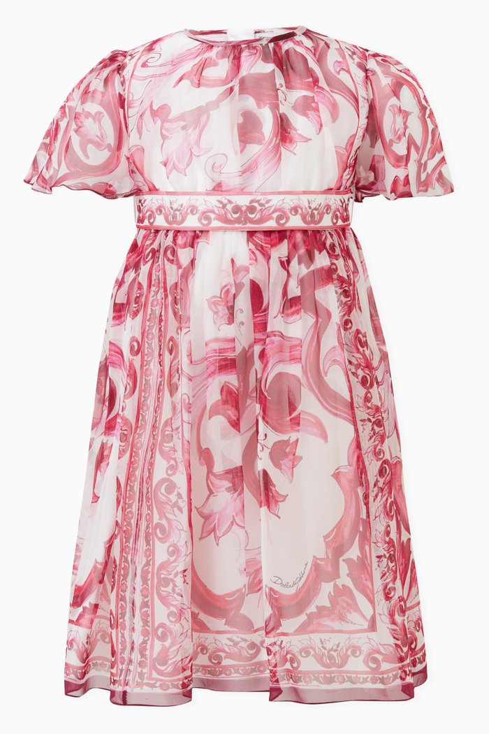 Majolica Print Dress in Silk, Pink