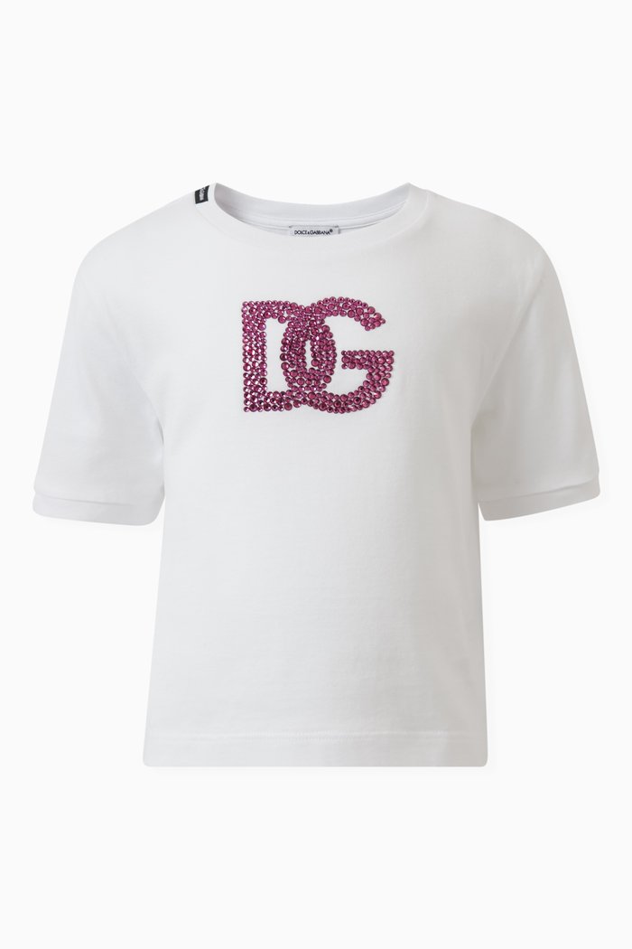 Embellished Logo T-shirt in Cotton, White