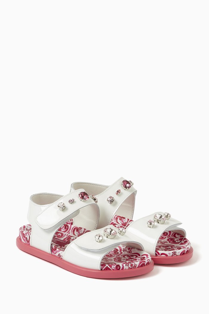

Embellished Maiolica-print Sandals in Patent-leather, White