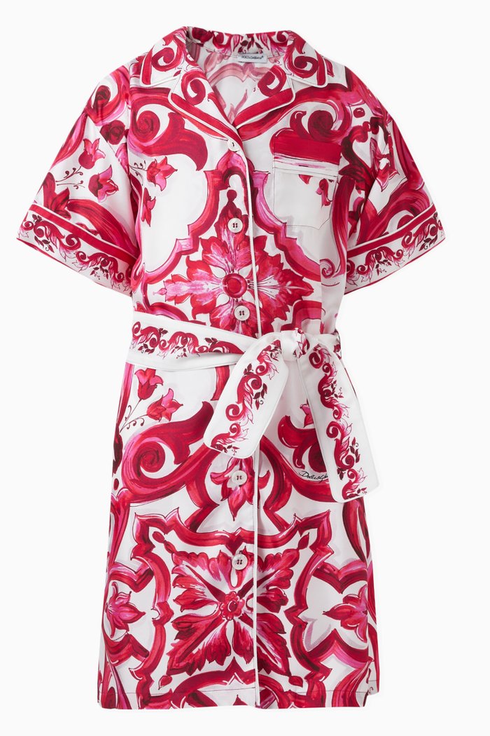 

Majolica-print Shirt Dress in Silk, Pink