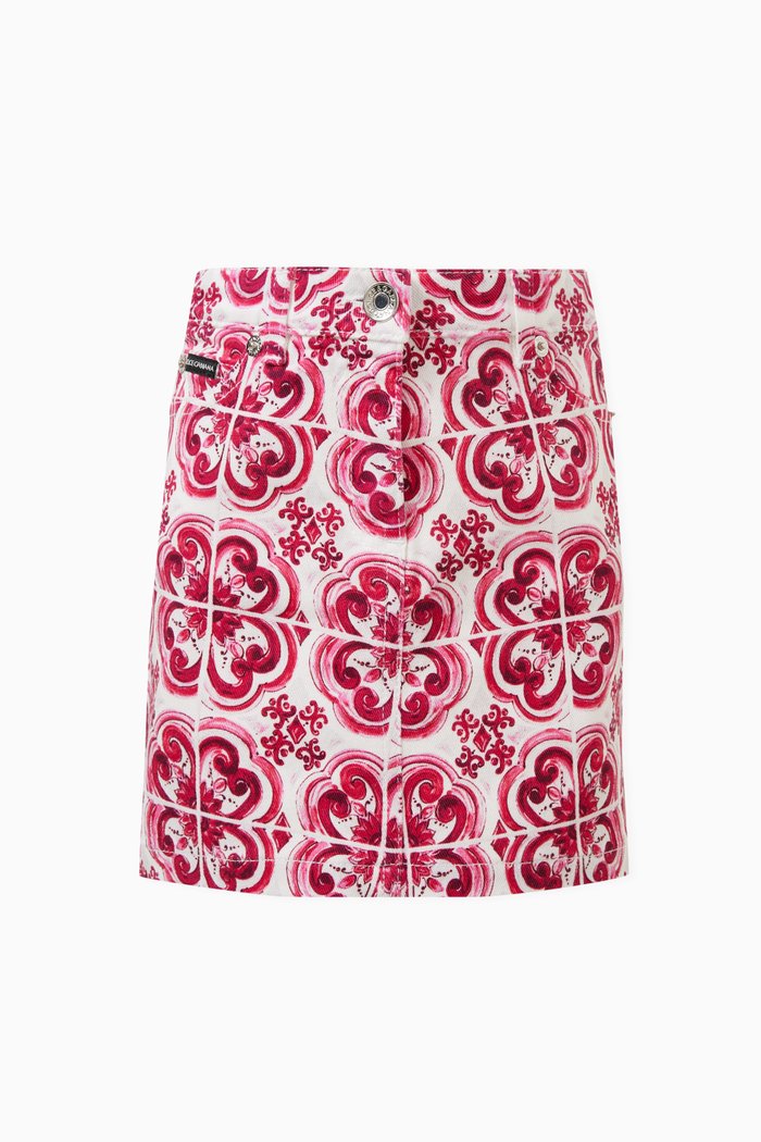 

Majolica Print Skirt in Denim Stretch, Pink