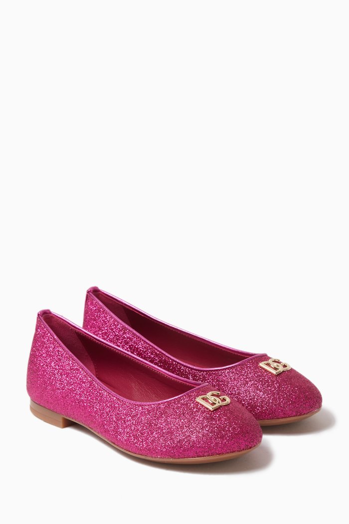 

Logo Glitter-finish Ballerina Flats in Polyester & Lambskin, Purple