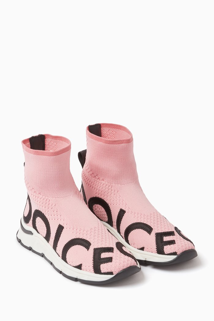 

Logo Sock Sneakers in Knit, Pink