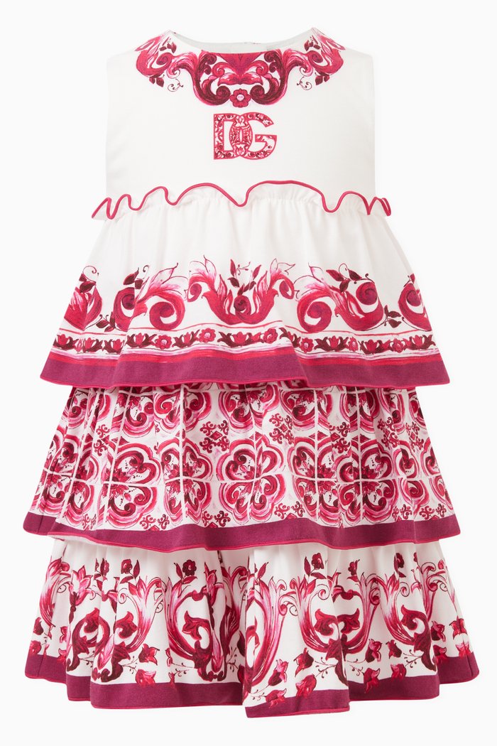 

Majolica Print Tiered Dress in Cotton, Pink