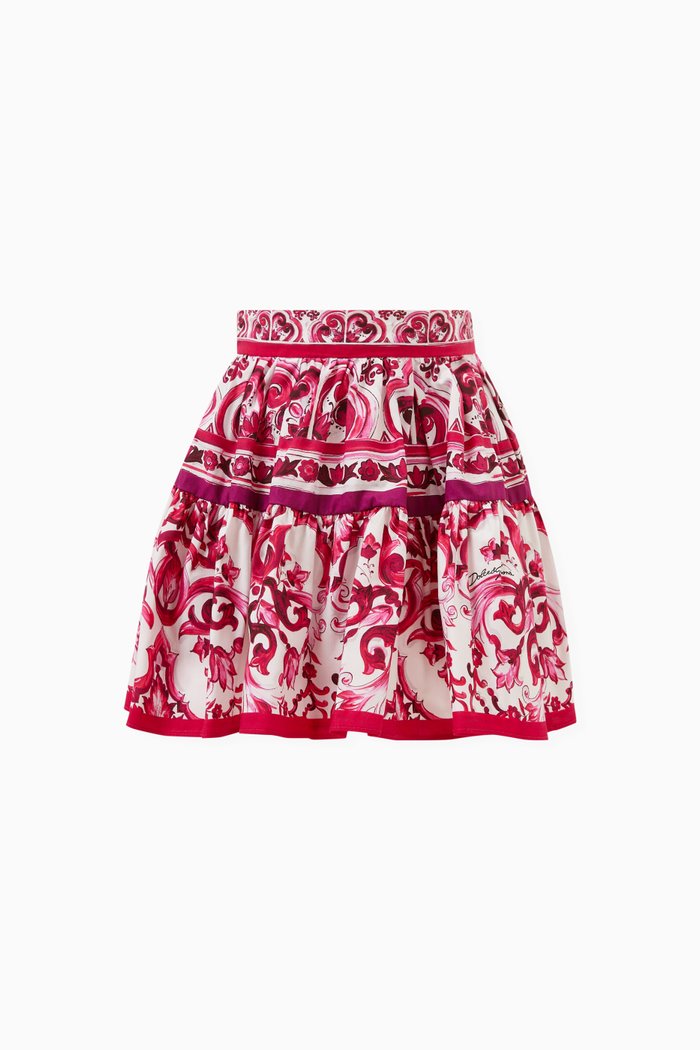

Majolica Print Flared Skirt in Cotton, Pink