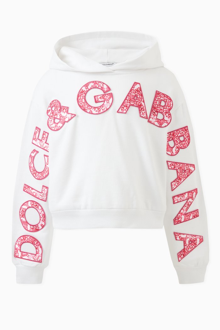 Logo Appliqué Hoodie in Cotton, White