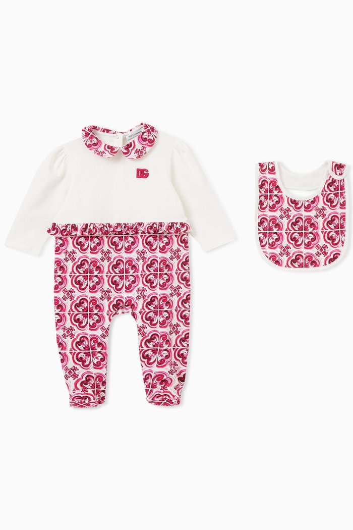 Majolica Print Sleepsuit Set in Cotton Stretch, Pink