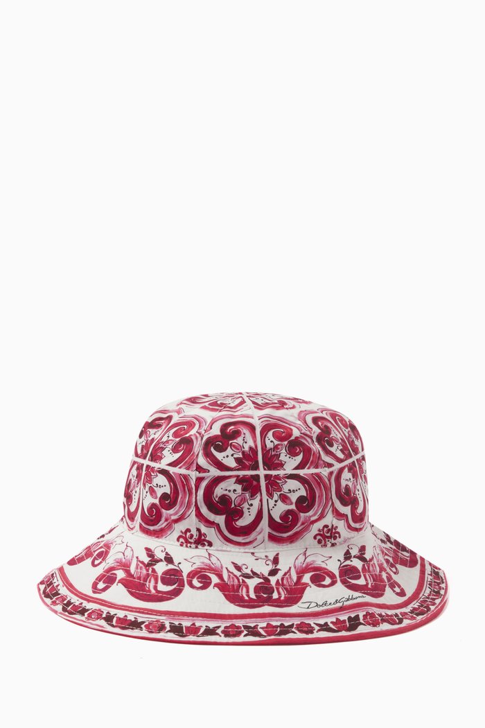 

Majolica-print Hat in Cotton, Pink