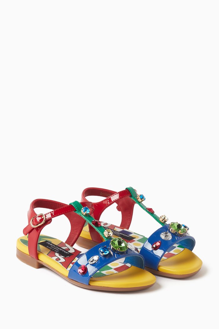 

Carretto Psychedelic Embellished Sandals in Patent Leather, Multicolour