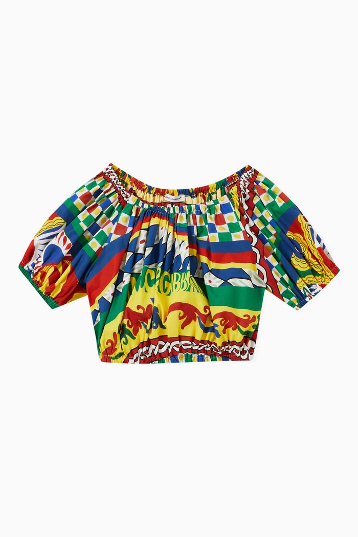 

Carretto Print Poplin Top in Cotton, Multicolour