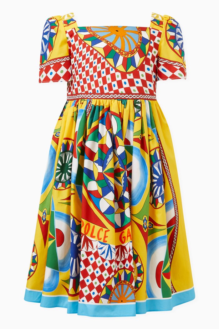 

Carretto Print Poplin Dress in Cotton, Multicolour