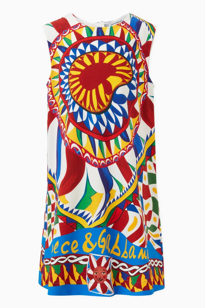 

Carretto Print Sleeveless Dress in Cotton, Multicolour