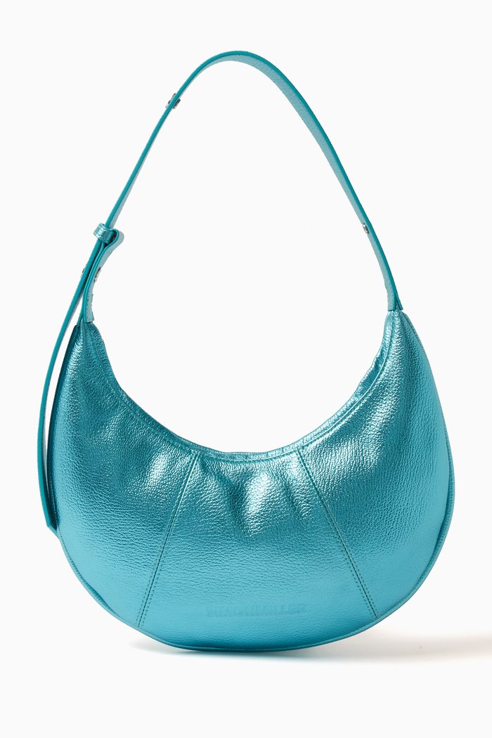 

Mini Dough Bag in Foil Leather, Blue